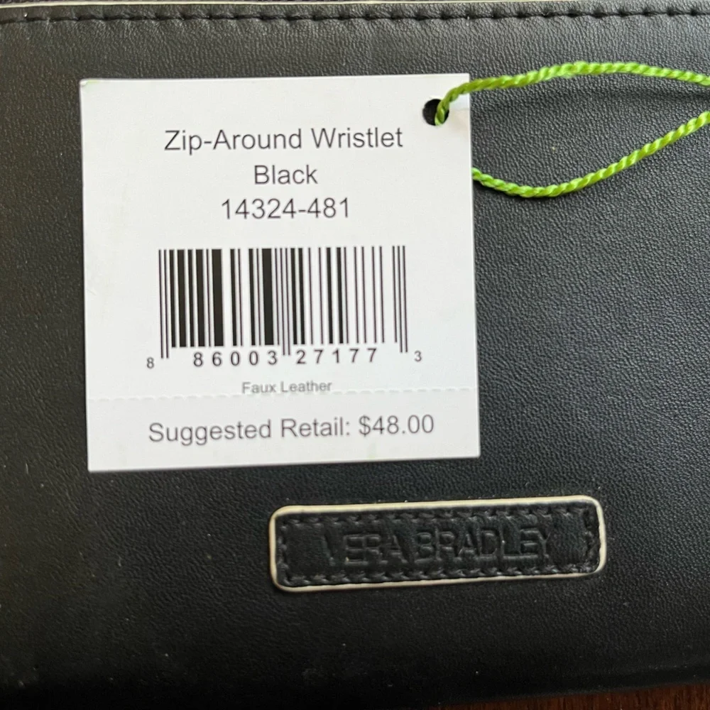 Vera Bradley Black Leather Zip Wallet Wristlet NWT RFID Essentials Travel Clutch - Picture 4 of 4